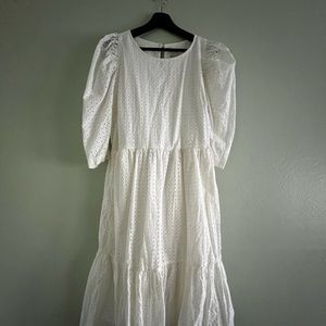 A NEW DAY White Eyelet Tea length Dress